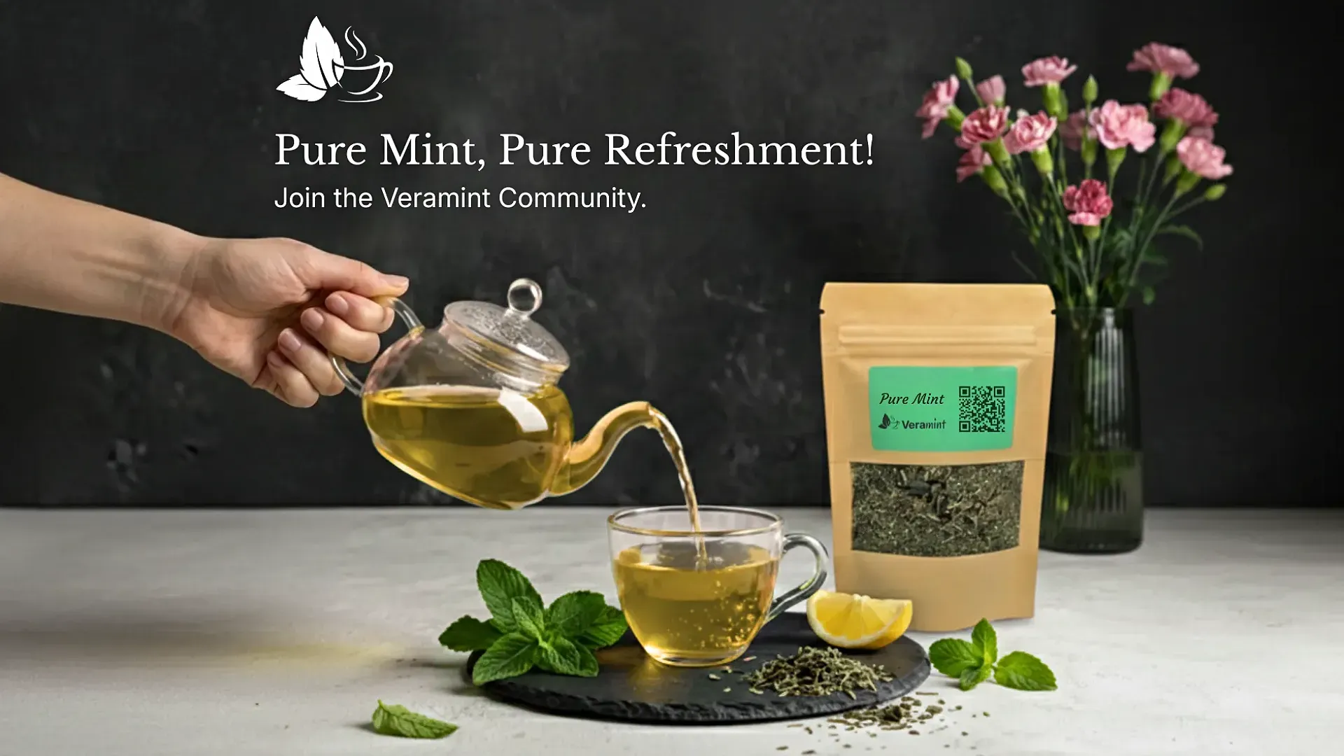 mint tea being poured from a pot