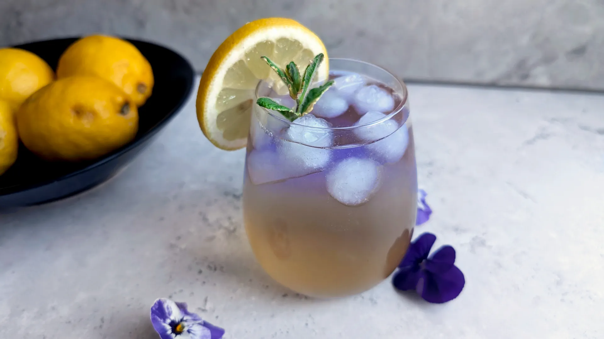Lemon, Viola, and Mint Iced Tea recipe